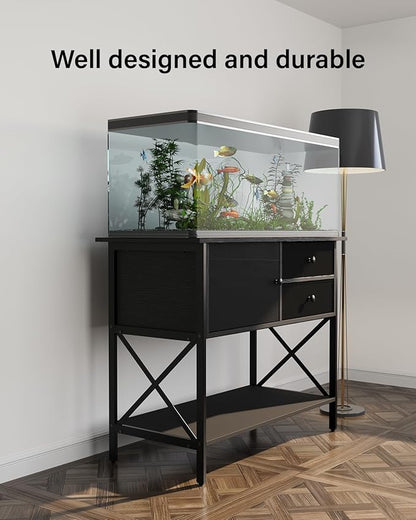 Fish Tank Stand 40 Gallon: Sturdy Aquarium Stand with Accessories Storage - Metal Tank Stands Table for 40-50 Gallon Reptile Breeder Turtle Terrarium - 36.6"x18.8" Weight Capacity 660 lbs FILKO