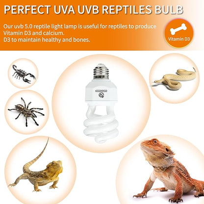 UVA UVB Reptile Light 15W 10.0,Desert Terrarium Compact Fluorescent Lamp,UVB Reptile Light Bulb for Snake,Spider,Bearded Dragon REPTIHOME