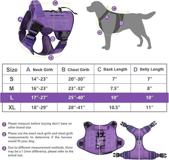 WINGOIN Purple Tactical Dog Harness Vest with Handle Tactical Dog Harness for Large Dogs No Pull Adjustable Pet Harness Reflective K9 Military Service Dog Harnesses for Walking Hiking Training (L) WINGOIN
