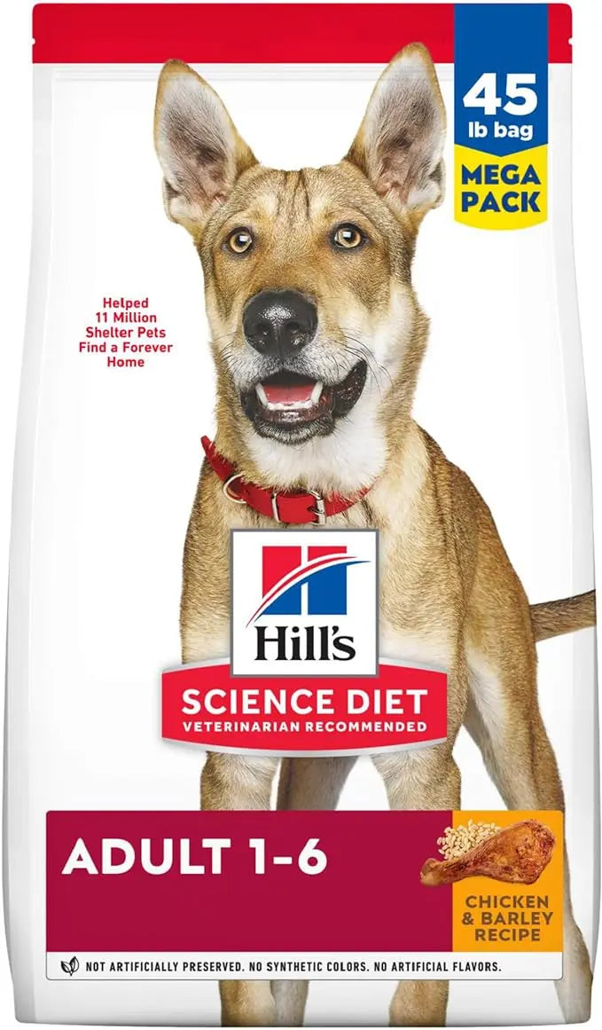 Hill's Science Diet Adult 1-6, Adult 1-6 Premium Nutrition, Dry Dog Food, Chicken & Barley, 45 lb Bag - PAWPICO