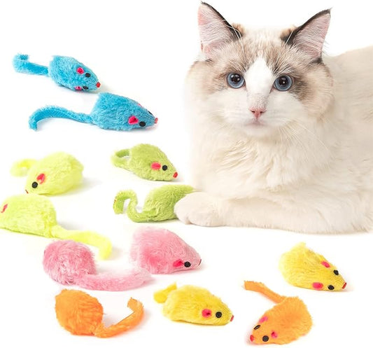 12PCS Cat Mouse Toy, Faux Fur Cat Mice Toys, 5.5” Realistic Size Mouse Toys for Cats, Rattle Cat Toy Mouse, Prefilled Catnip Mouse Cat Toy, Interactive Cat Toy for Bored Indoor Adult Cats - PAWPICO