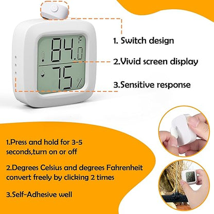 2 PCS Reptile Thermometer and Humidity Gauge for Reptile Tank with On-Off, Reptile Tank Accessories for Jumping Spider, Leopard Gecko, Hermit Crab, Gecko, Ball Python, Lizard BSRESIN