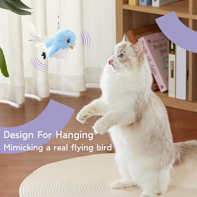leafur Cat Toy Flapping Bird, Kitten Toys Touch Activated, Cat Enrichment Catnip Toys for Indoor Kitten (Mountain Bluebird Rechargeable) - PAWPICO