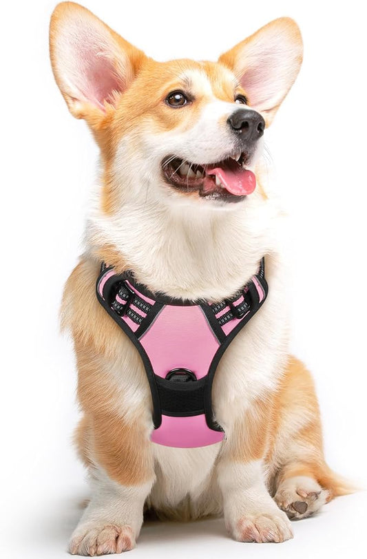 Eagloo Dog Harness Medium Sized Dog, No Pull Service Vest with Reflective Strips and Control Handle, Adjustable and Comfortable for Easy Walking, No Choke Pet Harness with 2 Metal Rings, Pink, M GoExplorewithEagloo