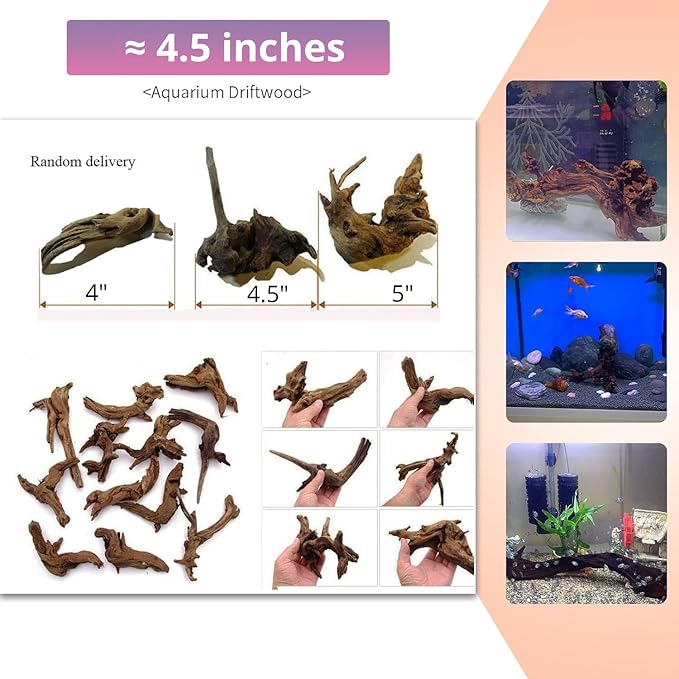 Hamiledyi 12Pcs Small Driftwood for Aquarium 4.1"-7.2" Driftwood Branches Aquarium Wood Decoration Natural Fish Tank Habitat Decor Wood for Lizard Assorted Size Hamiledyi