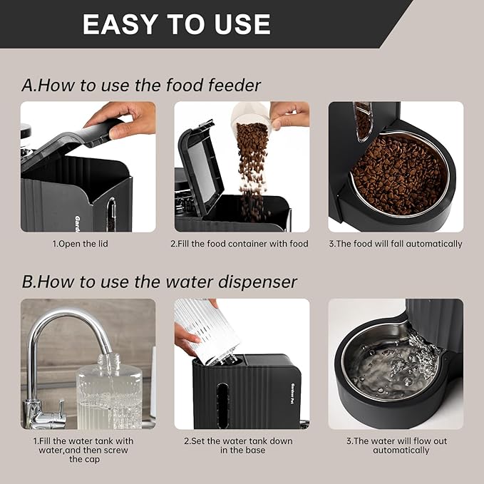 Gardner Pet Automatic Gravity Cat Food Feeder and Water Dispenser Stainless Steel Two-in-One Set Large Capacity Dispenser for Pets Dogs, Puppies, Kittens - PAWPICO