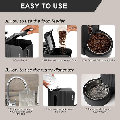 Gardner Pet Automatic Gravity Cat Food Feeder and Water Dispenser Stainless Steel Two-in-One Set Large Capacity Dispenser for Pets Dogs, Puppies, Kittens - PAWPICO