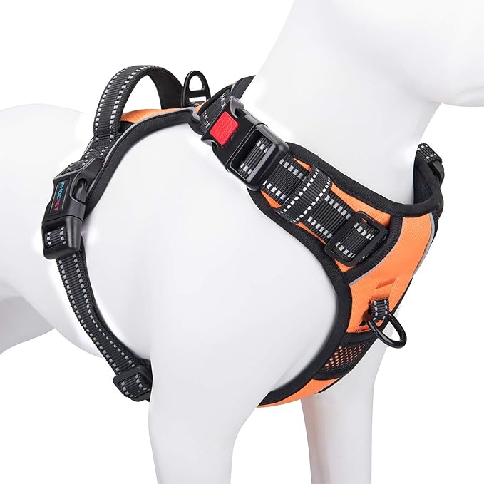 PHOEPET No Pull Dog Harnesses for Small Dogs Reflective Adjustable Front Clip Vest with Handle 2 Metal Rings 3 Buckles [Easy to Put on & Take Off] (XS, Orange) PHOEPET