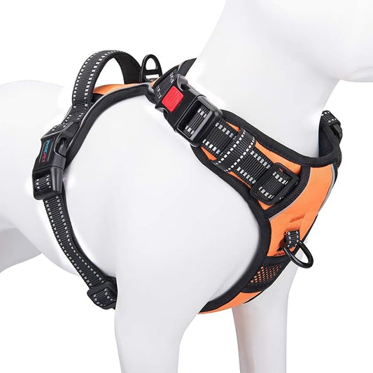 PHOEPET No Pull Dog Harnesses for Small Dogs Reflective Adjustable Front Clip Vest with Handle 2 Metal Rings 3 Buckles [Easy to Put on & Take Off] (XS, Orange) PHOEPET