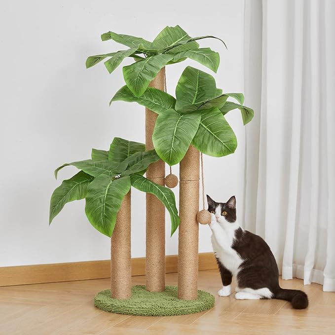 31.5Inch Cat Scratching Post,Cat Scratcher Tree with 3 Scratching Poles & 2 Interactive Dangling Balls,Cats Scratching Posts for Indoor Kitten & Adult Cats - PAWPICO