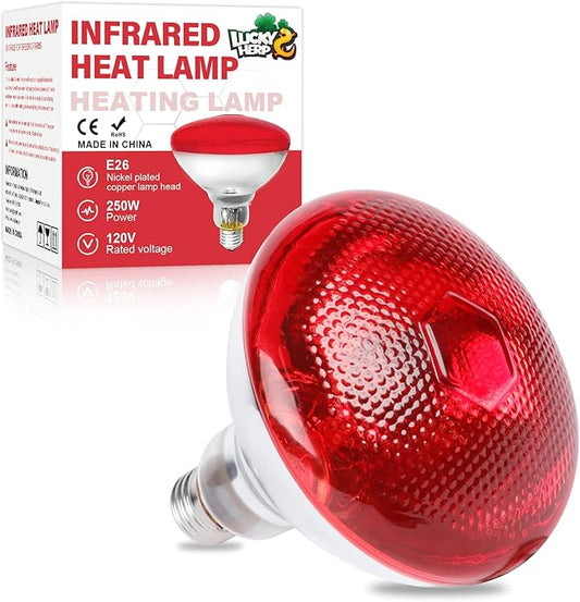 LUCKY HERP Infrared Heat Lamp for Chickens - 250 Watts Red Heat Lamp Bulb 1 Pack, Heat Light Bulb for Brooder Coop, Food Service, Chicks, Pet, Reptile LUCKYHERP
