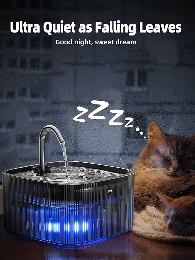 Cat Water Fountain: 75oz/2.2L Automatic Pet Water Dispenser for Cats with 304 Stainless Steel Water Tray & Faucet, Musical Wave Design with LED Indicator Pet Water Fountain for Cats Inside - PAWPICO