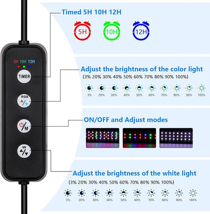 AQQA Aquarium Light,Full Spectrum Fish Tank Light for Plants,3 Mode+Timer+Adjustable Brightness,High Brightness LED Beads with Extendable Brackets for Freshwater (26W for 32-40inch) AQQA