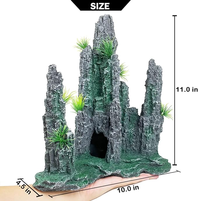 Aquarium Decoration Large and Tall for Fish Tank Rock Thematic Ornaments Aquarium Mountain View Stone Ornaments Aquarium Decor Tree House Cave Fish Tank Decoration - Large VMCN