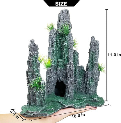 Aquarium Decoration Large and Tall for Fish Tank Rock Thematic Ornaments Aquarium Mountain View Stone Ornaments Aquarium Decor Tree House Cave Fish Tank Decoration - Large VMCN