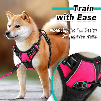 BARKBAY Dog Harness No Pull 3 Buckles for Large Dogs - Adjustable, Reflective, Comfortable, No Choke, Heavy-Duty - Perfect for Outdoor Training, Walking, and Hiking - Strong & Durable - L & Pink BARKBAY