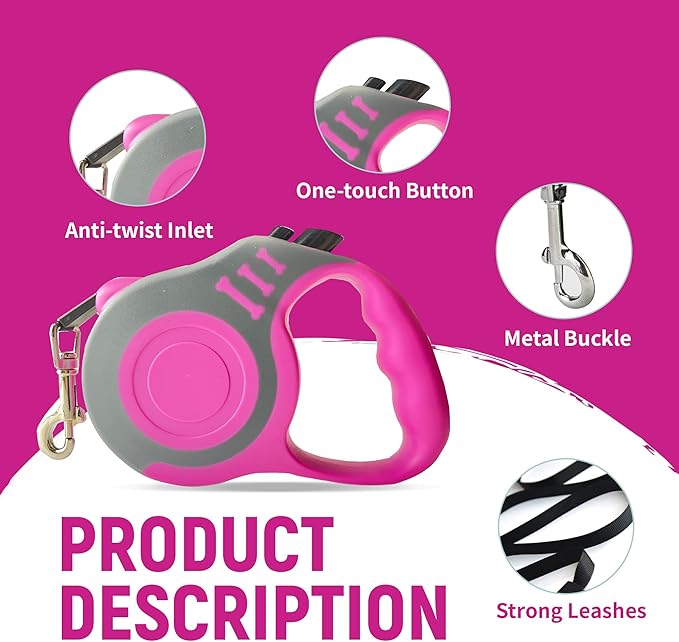 Retractable Dog Leash Automatic Telescopic Tractor Dog Tape, Pet Tape 10/16 FT Durable and Convenient, with Folding Bowl, Dispenser, Rubbish Bags, Suitable for Small and Medium Dogs - PAWPICO