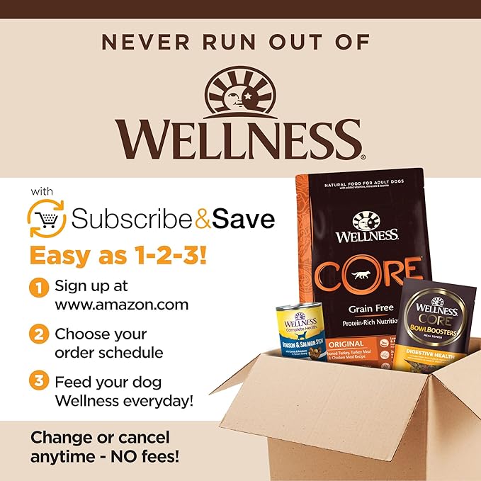 Wellness CORE Grain-Free High-Protein Dry Dog Food, Natural Ingredients, Made in USA with Real Meat, All Breeds, For Adult Dogs (Original Turkey & Chicken, 4-Pound Bag) - PAWPICO