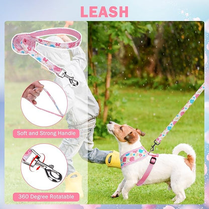 SCENEREAL Small Dog Harness Collar and Leash Set, Adjustable No Pull Pet Harnesses, No Chock Soft Mesh Step in Vest for Doggie Puppy Medium Dogs Cats Girl or Boy,Chihuahua, Yorkie, Outdoor Walking SCENEREAL