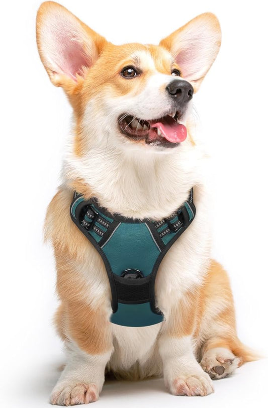 Eagloo Dog Harness Medium Sized Dog, No Pull Service Vest with Reflective Strips and Control Handle, Adjustable and Comfortable for Easy Walking, No Choke Pet Harness with 2 Metal Rings, Dark Green, M GoExplorewithEagloo