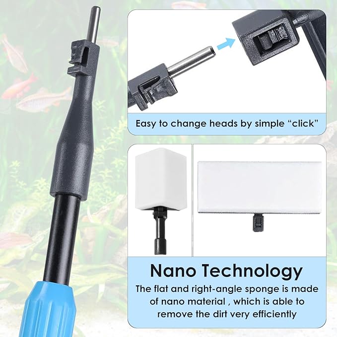 AquaMiracle 6 in 1 Aquarium Cleaning Tool Kit Fish Tank Cleaning Kit for 20-160 Gallon Tank with Telescopic Long Handle, Algae Scraper, Scrubber Pads, Tube Cleaner, Fish net, Gravel Rake AquaMiracle
