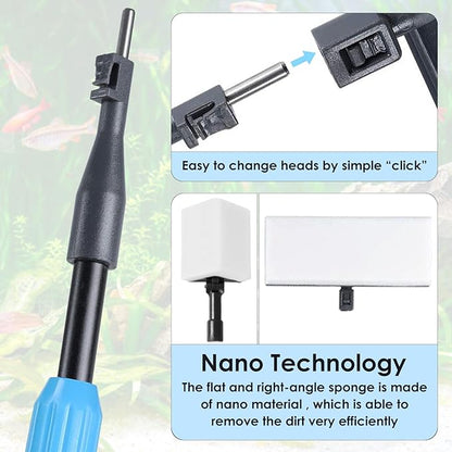 AquaMiracle 6 in 1 Aquarium Cleaning Tool Kit Fish Tank Cleaning Kit for 20-160 Gallon Tank with Telescopic Long Handle, Algae Scraper, Scrubber Pads, Tube Cleaner, Fish net, Gravel Rake AquaMiracle