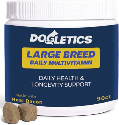 Large Breed Daily Multivitamin - Formulated for Large Dogs & Their Unique Health Needs, 90ct Delicious Bacon Flavor Dogletics