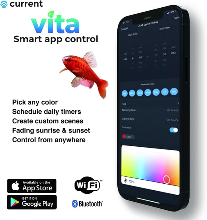 CURRENT USA ColorPlus Smart LED Aquarium Light 36 inch with App and Voice Control by Alexa & Google Home | Extra Vivid Colors for Freshwater Aquarium Fish Tank and Terrariums| Aluminum (36" to 48") Current+USA