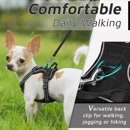 Eagloo Small Dog Harness No Pull, Service Vest with Reflective Strips and Control Handle, Adjustable and Comfortable for Easy Walking, No Choke Pet Harness with 2 Metal Rings, Black, XS GoExplorewithEagloo