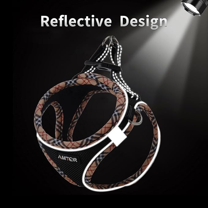 AMTOR Small Dog Harness with Leash Set, No Escape Easy Walk Puppy Harnesses for Training Walking, Step-in Reflective Soft Dogs Vest for XS S Medium Extra-Small Large Sized Dog(BlackYellow,M) AMTOR