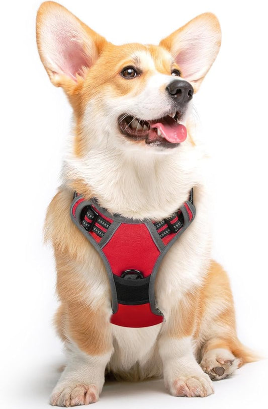 Eagloo Dog Harness Medium Sized Dog, No Pull Service Vest with Reflective Strips and Control Handle, Adjustable and Comfortable for Easy Walking, No Choke Pet Harness with 2 Metal Rings, Red, M GoExplorewithEagloo