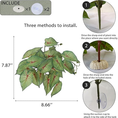 Fake Reptile Plants for Reptile Terrarium Plants, Reptile Plant Décor, Turtle Tank Plants with Suction Cup IBWell
