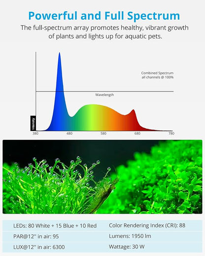 NICREW SkyLED Plus Aquarium Plant Light, Freshwater Fish Tank Light with Ramp Up and Dim Down, Spectrum Adjustable and Lighting Schedule Programmable with Controller, 30-36 Inches, 30 Watts NICREW