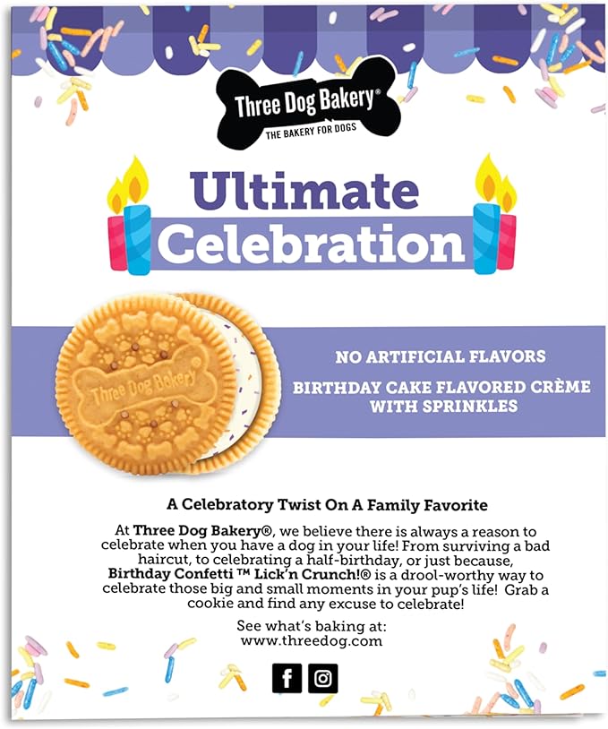 Three Dog Bakery Birthday Confetti Lick'n Crunch 13 Ounce (Pack of 1) - PAWPICO