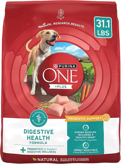 Purina One Plus Digestive Health Formula Dry Dog Food Natural with Added Vitamins, Minerals and Nutrients - 31.1 Lb. Bag - PAWPICO