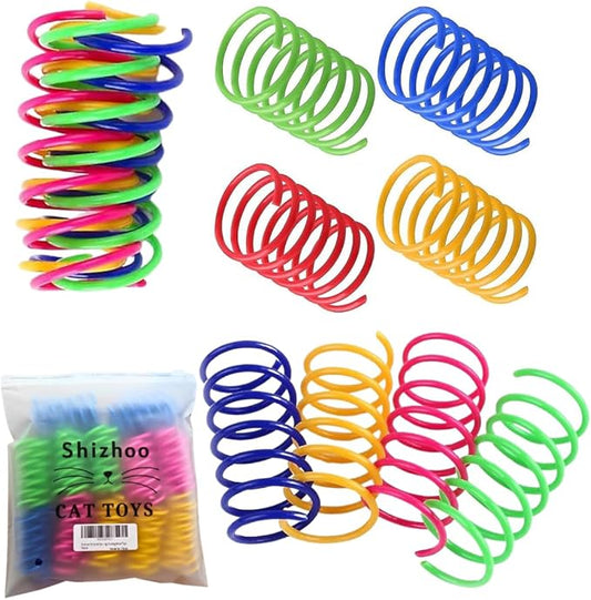 Cat Spring Toy, 60 Pcs Cat Kittens Toys Plastic Colorful Coil Spiral Springs for Swatting, Biting, Hunting, and Active Healthy Play Interactive Cat Toys Indoor Cats - PAWPICO