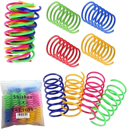 Cat Spring Toy, 30 Pcs Cat Kittens Toys Plastic Colorful Coil Spiral Springs for Swatting, Biting, Hunting, and Active Healthy Play Interactive Cat Toys Indoor Cats - PAWPICO