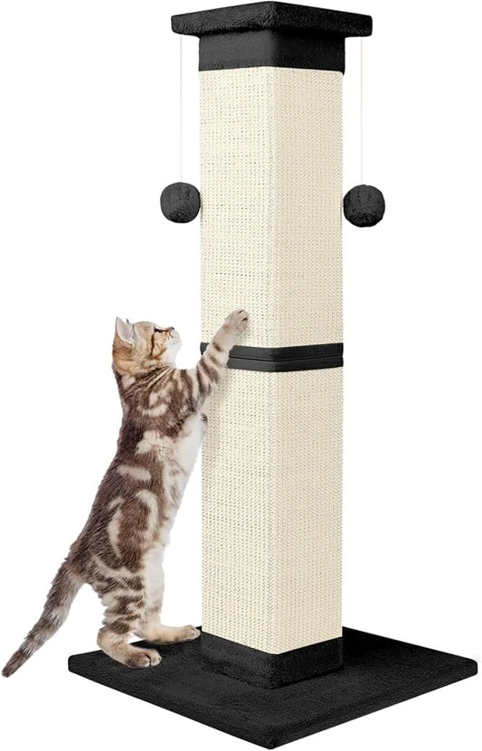Cat Scratching Post 33 Inch Nature Sisal Cat Scratch Post for Indoor Cats, Large Cat Scratcher Protect Your Furniture, Black - PAWPICO