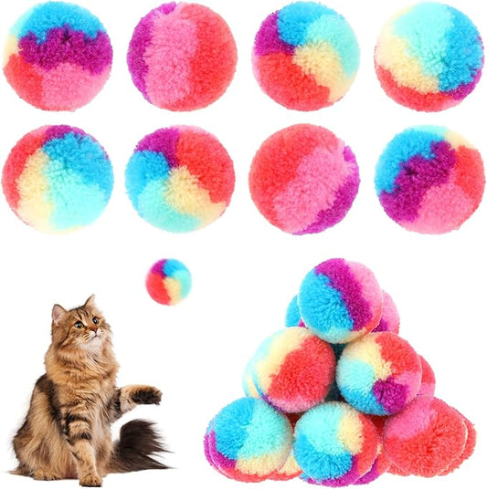 KALIONE 30 Pcs Soft Plush Cat Ball 1.2-inch Rainbow Cat Toy Balls Fuzzy Kitty Balls Kitten Puff Balls Colorful Cat Pom Pom Balls for Cat Kitten Pet Playing Exercising - PAWPICO