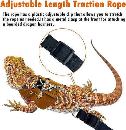 PINVNBY 3 Size Bearded Dragon Leash and Harness Set Adjustable Bearded Dragon Harness with Lizard Traction Rope Mini Scooter Toy for Bearded Dragon Lizard Reptile to Walking Outdoor PINVNBY