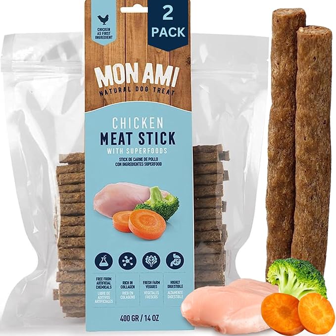 Mon Ami Chicken Meat Sticks for Dogs with Farm Fresh Vegetables (28 Oz) – Human Grade Dog Treats with Superfoods - Training Treats for Dogs - Healthy Dog Treats for Small, Medium and Large Dogs - PAWPICO