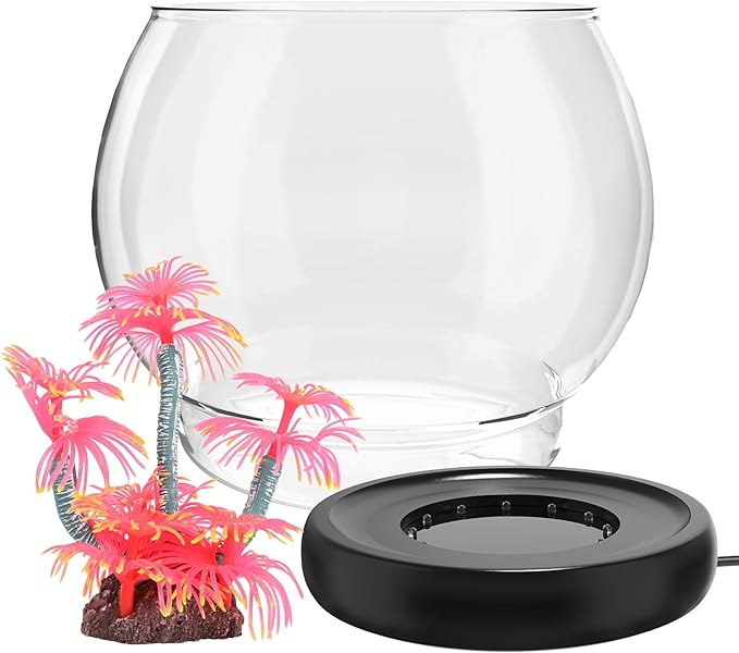 hygger 0.5 Gallon/1 Gallon Glass Fish Bowl with LED Light and Decor, Small Round Betta Fish Tank Goldfish Bowl, Round Clear Unbreakable Aquarium/Vase/Hydroponic Plant Terrarium, Nice Centerpieces hygger
