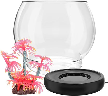hygger 0.5 Gallon/1 Gallon Glass Fish Bowl with LED Light and Decor, Small Round Betta Fish Tank Goldfish Bowl, Round Clear Unbreakable Aquarium/Vase/Hydroponic Plant Terrarium, Nice Centerpieces hygger