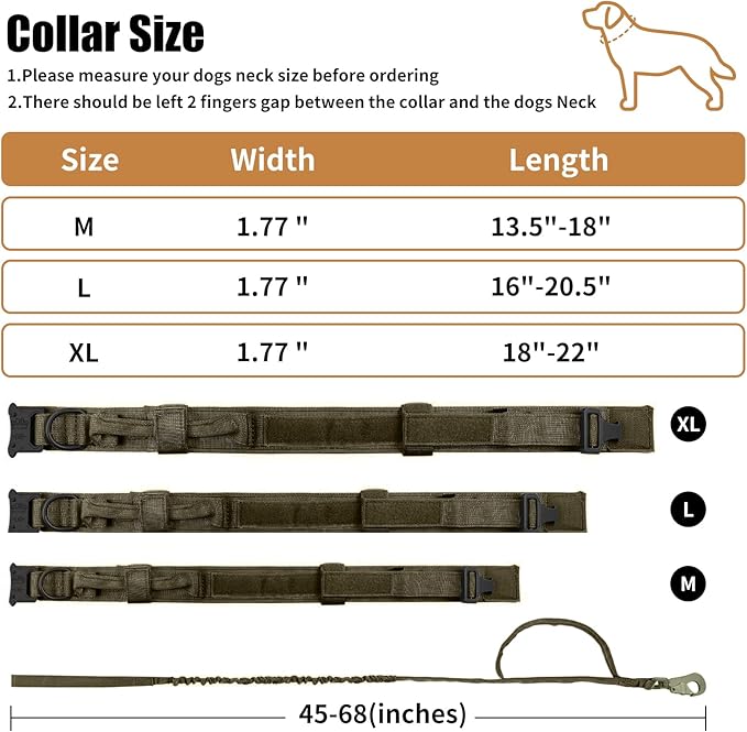 Tactical Dog Collar Leash Set, Adjustable Military Training Nylon Collar Dog Training with Control Handleand Metal Buckle, Dog Collar for Medium Large Dogs (Green,XL) ANTSWISH
