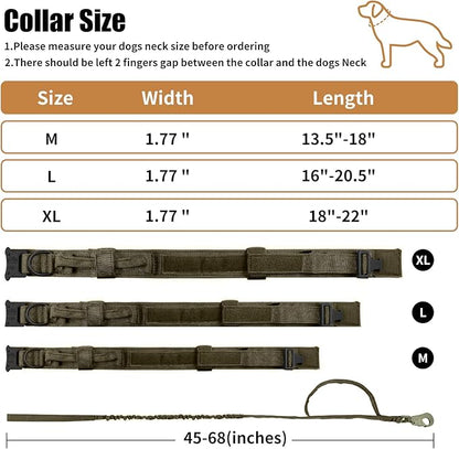 Tactical Dog Collar Leash Set, Adjustable Military Training Nylon Collar Dog Training with Control Handleand Metal Buckle, Dog Collar for Medium Large Dogs (Green,XL) ANTSWISH