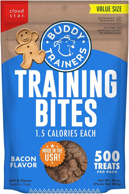 Buddy Biscuits Trainers 10 oz. Pouch of Training Bites Soft & Chewy Dog Treats Made with Bacon Flavor - PAWPICO