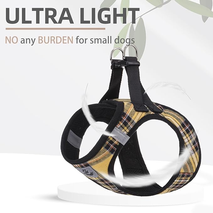 PUPTECK Adjustable Dog Harness Collar and Leash Set Step in No Pull Pet Harness for Small Medium Dogs Puppy and Cats Outdoor Walking Running, Soft Mesh Padded Reflective Vest Harnesses, Yellow, XS PUPTECK