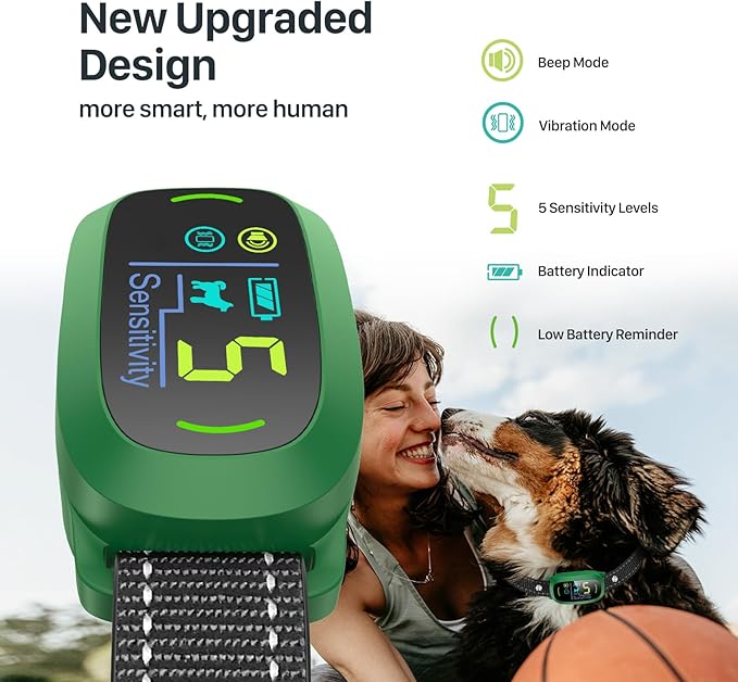 Bark Collar, Rechargeable Dog Bark Collar with 5 Adjustable Sensitivity and Intensity Beep Vibration, Anti Barking Collar for Small Medium Large Breed Dogs (Green) FAFAFROG