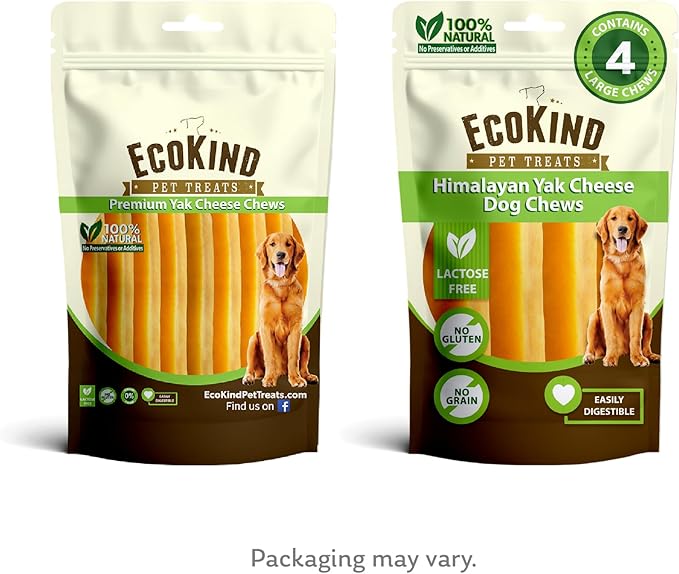 EcoKind Premium Gold Yak Cheese Himalayan Dog Chews, Dog Treats Large Breed, All Natural, High Protein, for Aggressive Chewers, Large - 4 Chews (1 lb) - PAWPICO