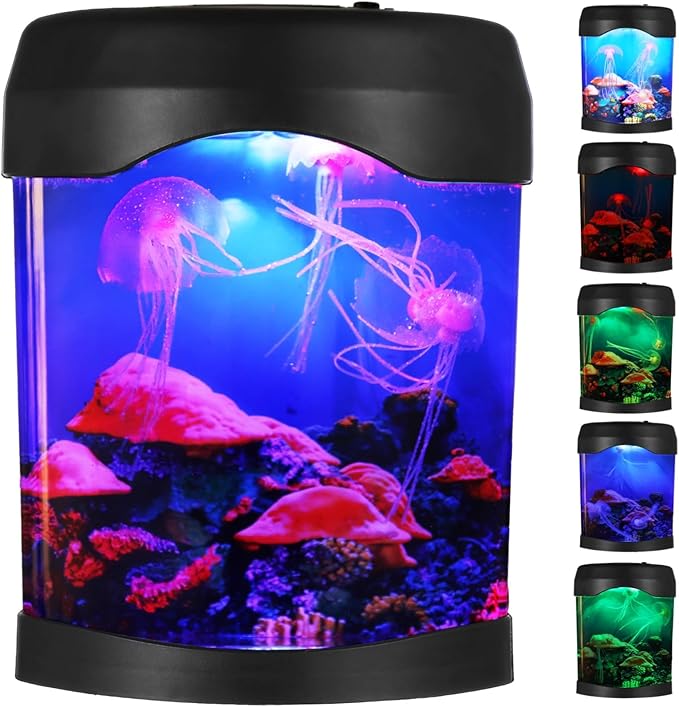 Led Jellyfish Lamps, 6 Color Changing Light Effect, USB Jellyfish Tank Aquarium Mood Lamp with Small Colored Stones Colorful Jellyfish Night Light Gifts for Men Women Students OMISTAR